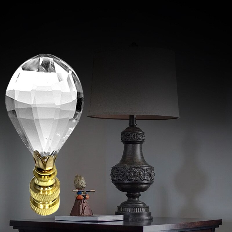 4 Pack Clear Faceted Crystal Lamp Finials Teardrop Shape Crystal Lamp Finials with Polished Copper Base for Lamp Shade