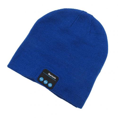 Draadloze bluetooth-muts, gebreide fluwelen wintermuts met ruitjesmotief, magische warme slimme muts, draadloze unisex muts met koptelefoon: Blauw