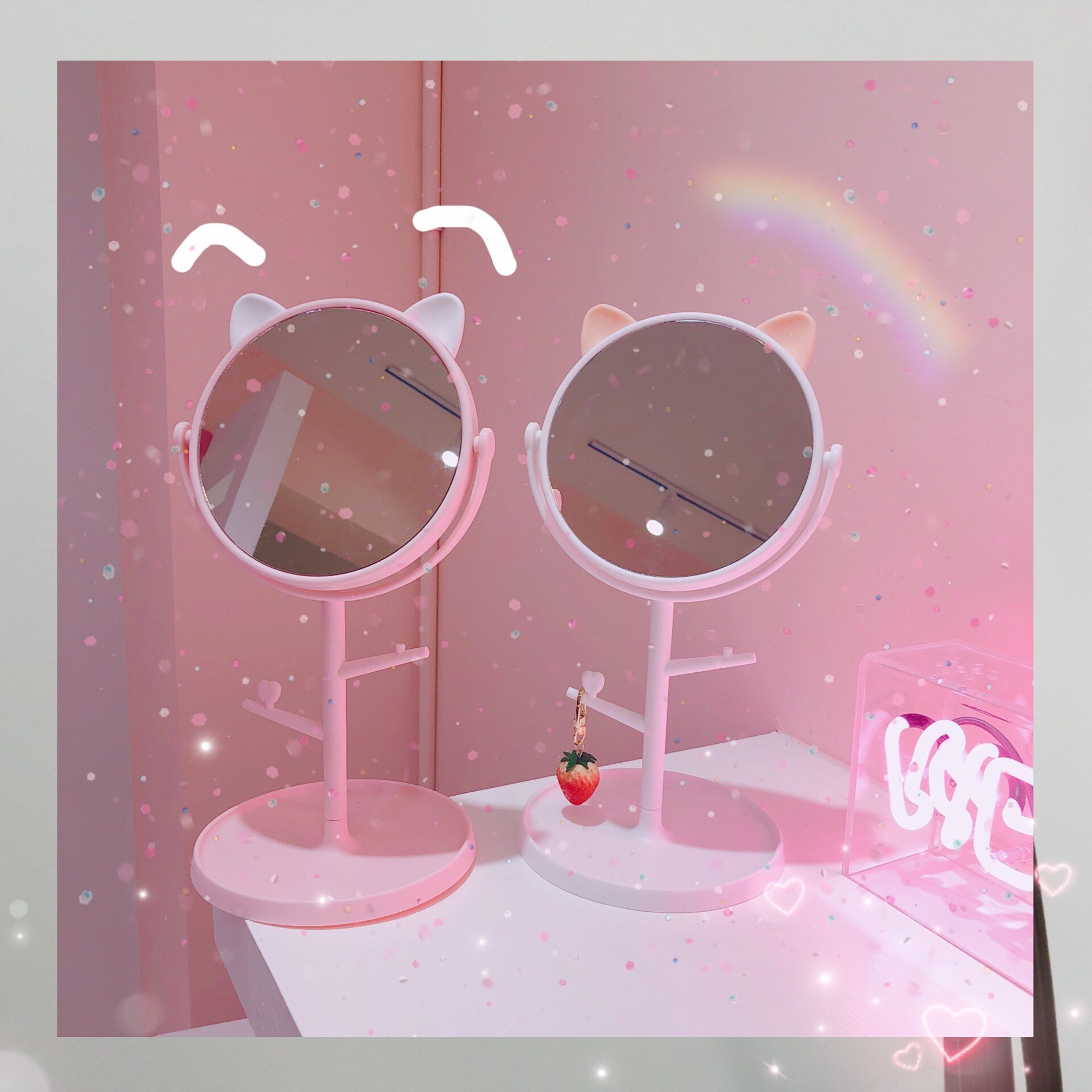 Espejo de maquillaje, espejos cosméticos, espejo de tocador y Escritorio de forma redonda, espejos retroiluminados de doble cara, espejo de mesa, espejos pequeños de belleza