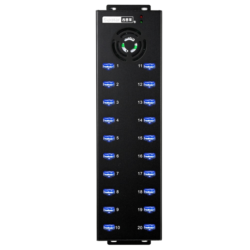 Sipolar 20 Port Industrial Usb Hub Splitter With 1A Each Port Charging and Sync USB 2.0 Hub For Miner Cellphone Tablets- Black