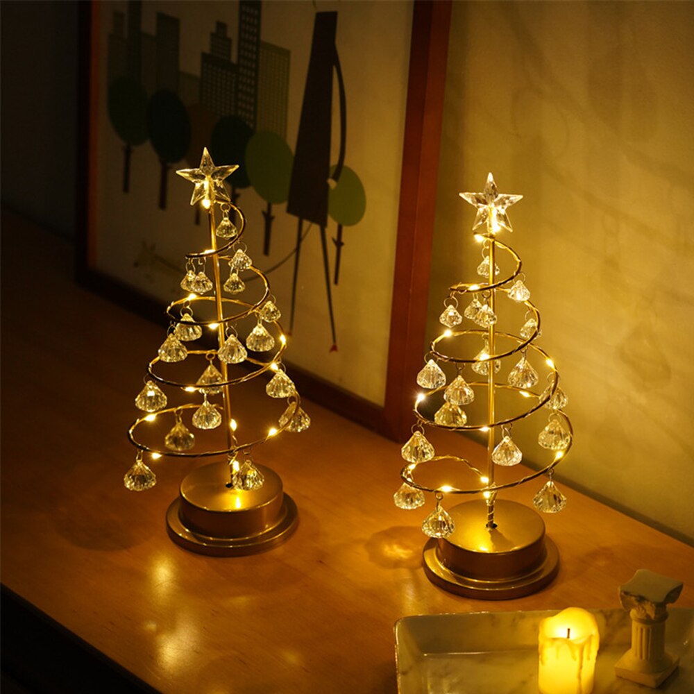 Crystal Christmas Tree Led Lights Indoor Decoration Fairy Lights Bedroom Night Light String Light Desk Table Lamp Year Decor