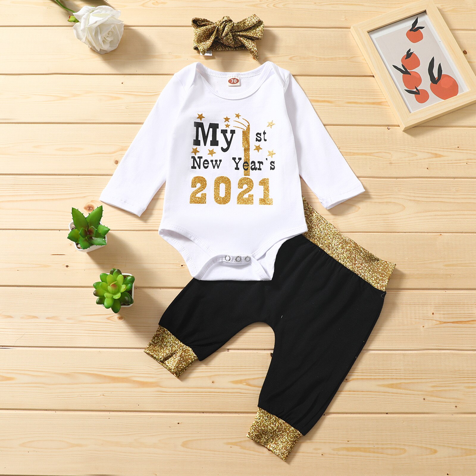 Infantile -né lettre imprimé costume bébé filles garçons bonne année body barboteuse pantalon ensemble vêtements bébé noël: 80