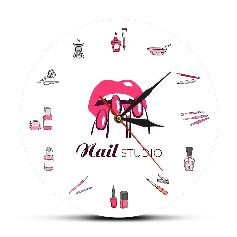 Beauty Nail Studio Wandklok Nail Salon Decoratieve Stille Muur Horloge Mode Muur Art Meisje Kunstenaar Idee