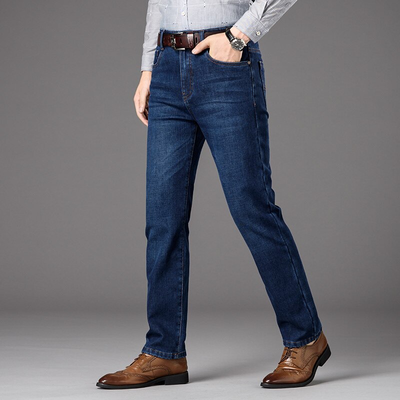 NIGRITY Winter Men's Warm Fleece Jeans Stretch Casual Straight Thick Denim Flannel Jeans Soft Pant Trousers Plus Size 28-44