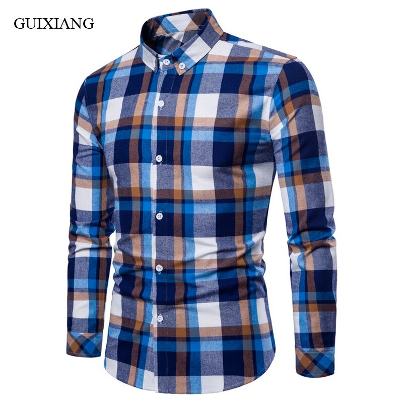 spring style men boutique long sleeve shirt business casual plaid cotton shirt men's leisure slim shirt size M-3XL