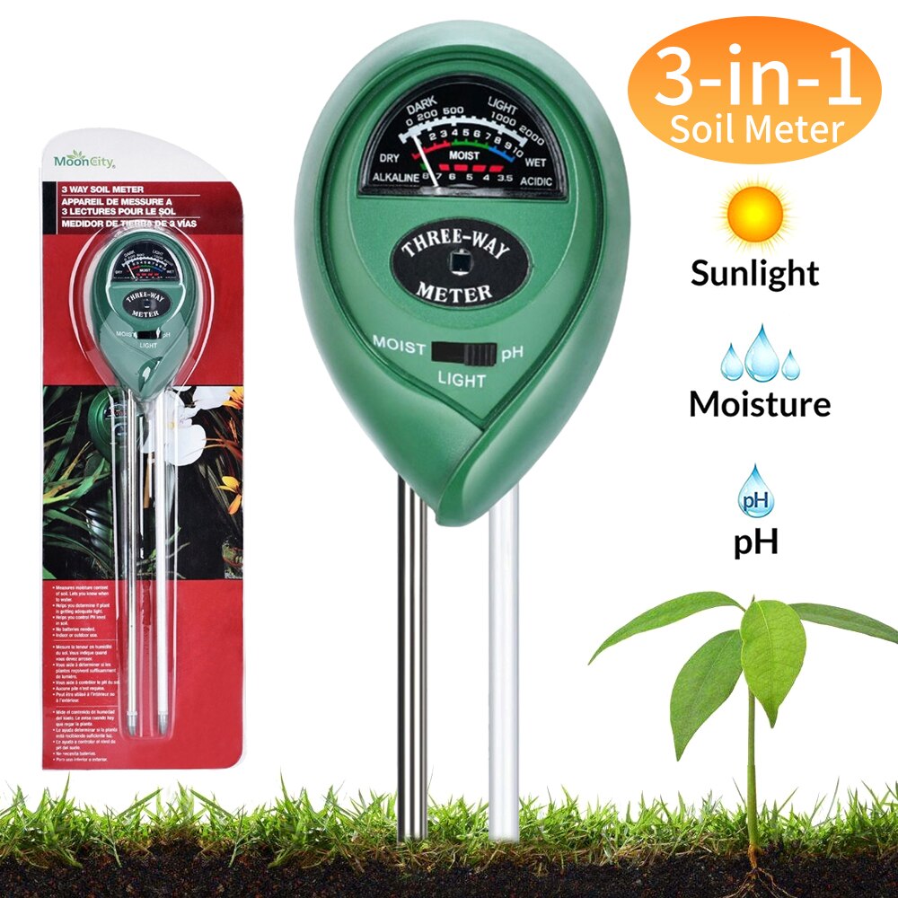 Testeur numérique de PH de sol 4 en 1, outil de jardin, mesure de l'humidité et de l'acidité, moniteur de température et de lumière du soleil: 3 in 1 no battery