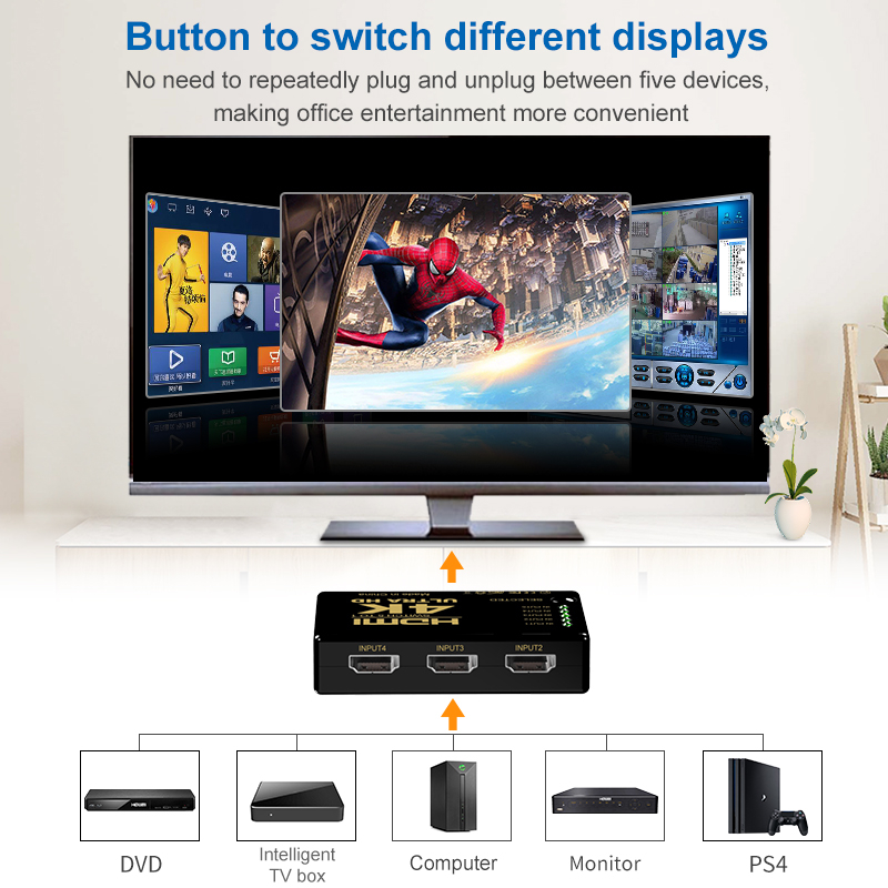 4K HDMI-compatible Switcher HD1080P 5 Port HDMI Switch Selector Splitter With Hub IR Remote Controller For HDTV DVD TV BOX