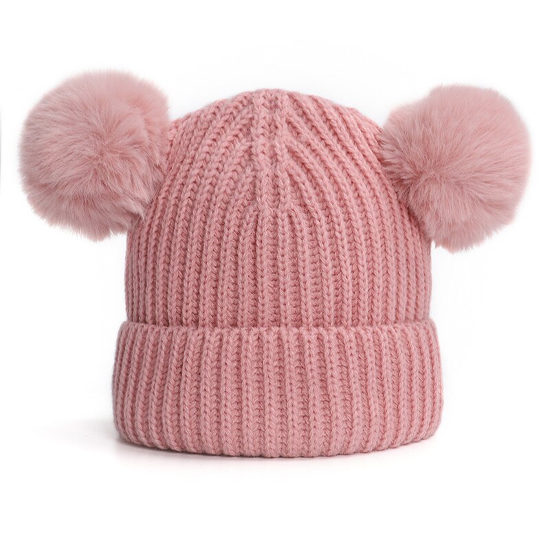Baby Hat Pompon Winter Children Hat Knitted Cute Cap For Girls Boys Casual Solid Color Girls Hat Baby Beanies Children: Pink
