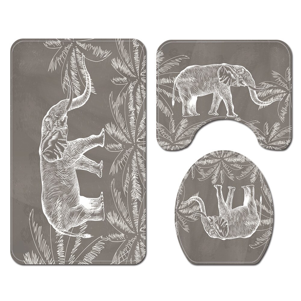 Afdrukken Olifant Badmat En Douchegordijn Set Flanel Badkamer Mat Absorberende Badkamer Tapijt Wc Badmat Voet Mat: Bath Mats-721