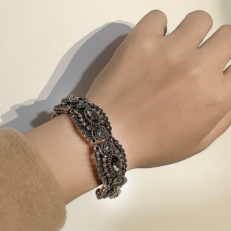 Kinel moda boho pulseira para as mulheres cor prata vermelho cristal flor do vintage pulseiras bangle festa índia jóias de casamento