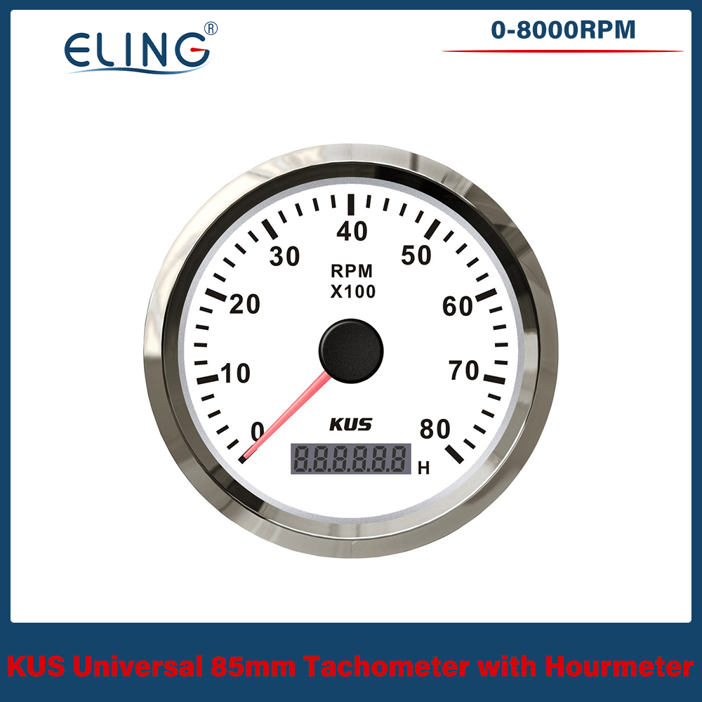 KUS 3000/4000/6000/8000 RPM Drehzahlmesser 85mm Umdrehung Zähler Auto Stiefel Tacho Messgerät mit Stunde Meter verrotten Gelb Hintergrundbeleuchtung Wasserdicht: 8KWS