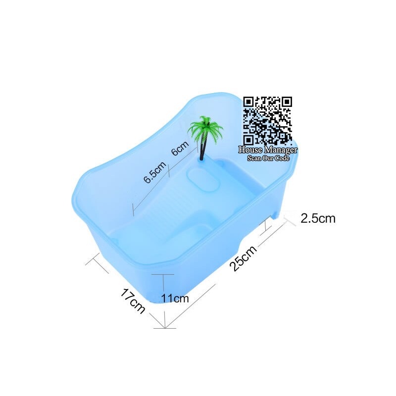 Small 25x17x11cm Turtle Tortoise Habitat House, 4 areas = Swim + Climb + Feed + Rest Bask with light, mini Aquarium Turtle Tank: Blue