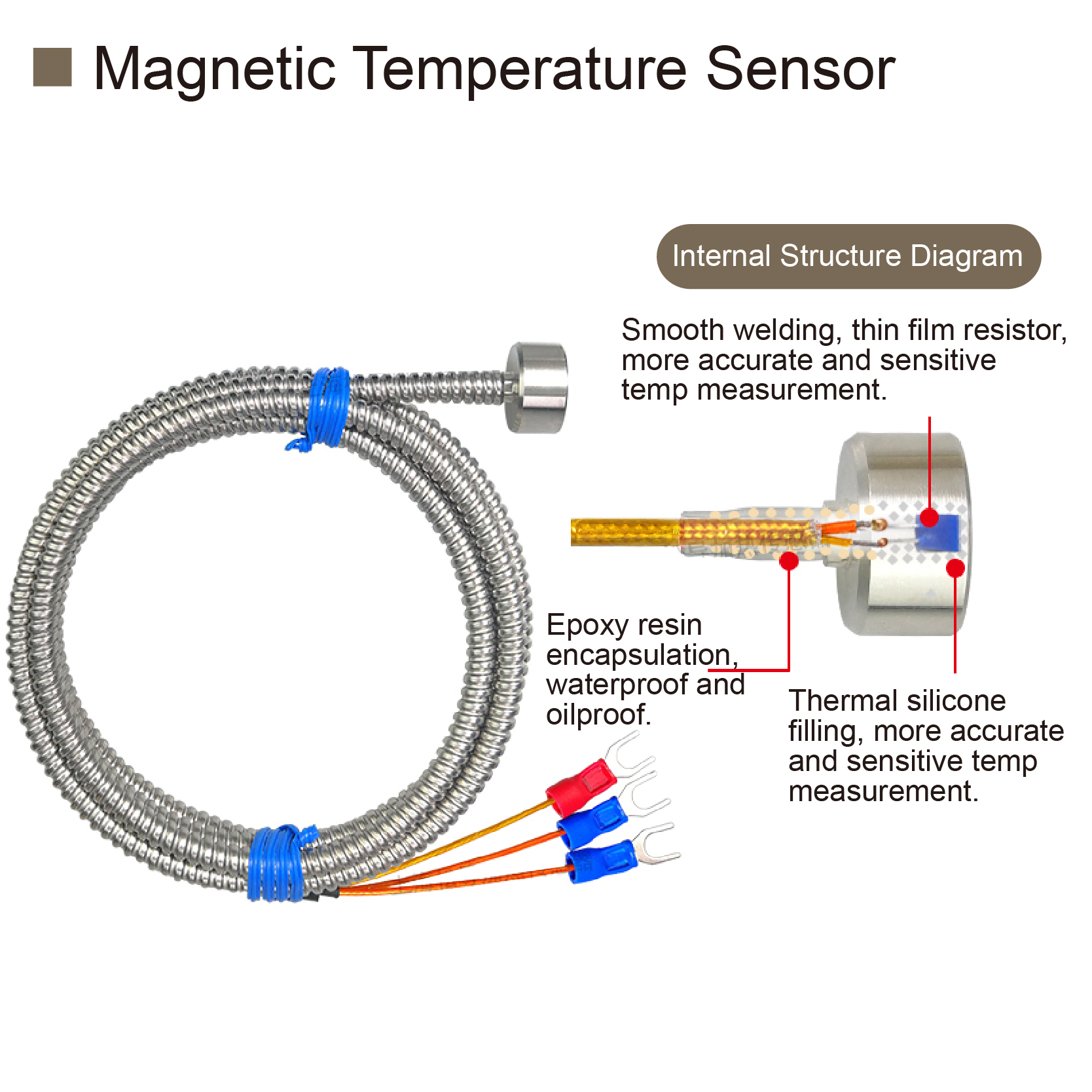 PT100 High Temperature Magnetic Sensor K Type Thermocouple Probe with Metal Hose Industrial Temperature Detector for Coal
