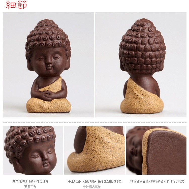 Lille buddha statue munk figur tathagata indien yoga mandala te kæledyr lilla keramik håndværk zakka dekorative keramiske ornamenter