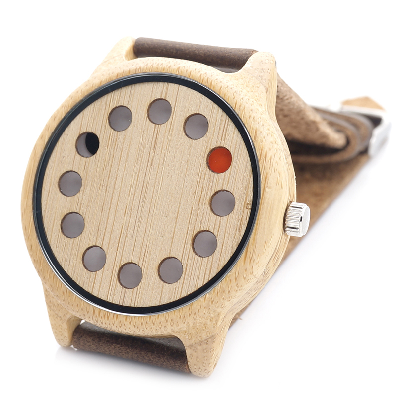 BOBO VOGEL Milieuvriendelijke Houten Horloge Heren Top Luxe Unieke Gaten Lederen Quartz Horloge met Lederen Band