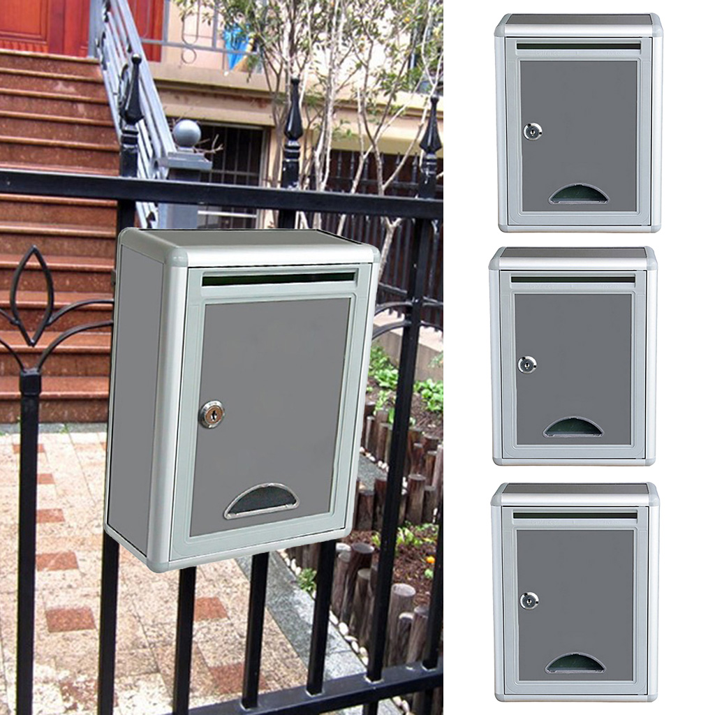 3x Classic Small Capacity Grey Aluminium Alloy, Wall-Mount Mailbox - 8.16 x 4.13 x 11.22 inch