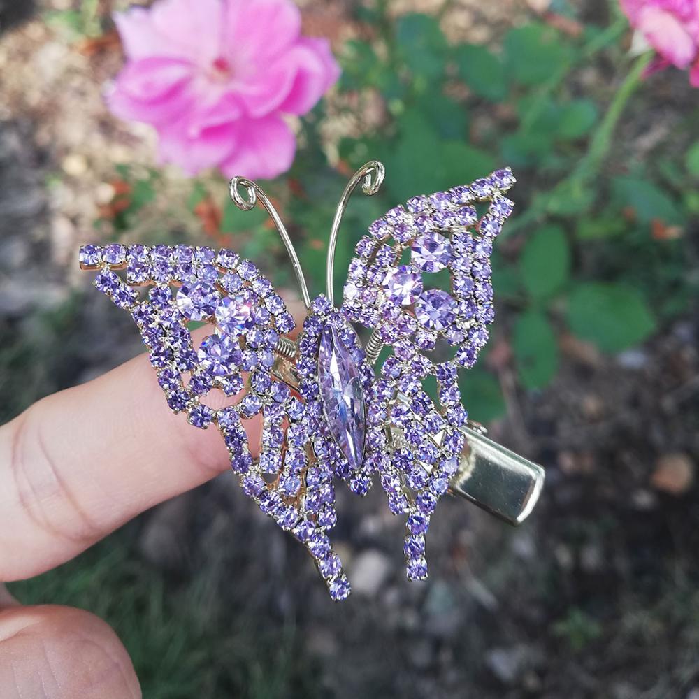 Brilhante Cheio de Cristal Cor Prata Borboleta Grampos de Cabelo para Meninas Crianças Barrette Grampos de cabelo Da Noiva Acessórios Do Cabelo Do Casamento Jóias