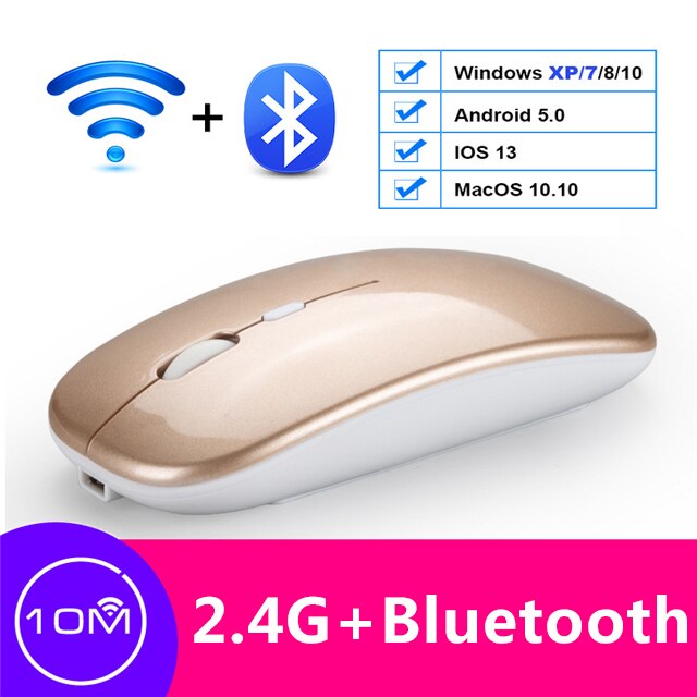 Draadloze Muis Oplaadbare Bluetooth Mouse Geruisloze Mause Wifi Muizen Usb Muizen Voor Pc Desktop Laptop Accessoires Ergonomische Muis: Bluetooth Gold