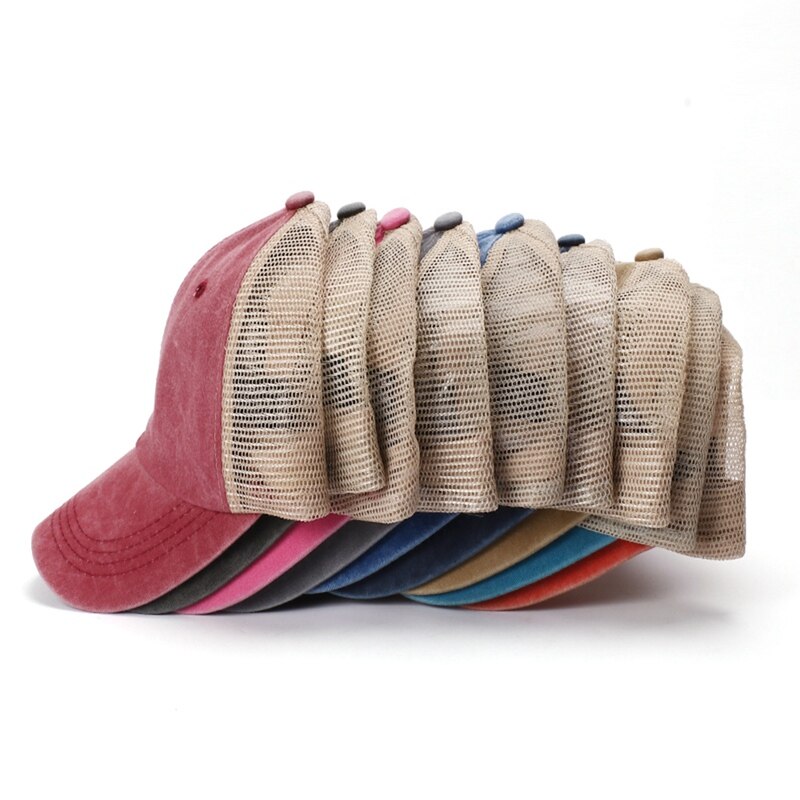 Tennis Baseball Cap Retro Stijl Gewassen Katoen Mesh Strapback Hoed Hoofddeksels Outdoor Sportkleding met Verstelbare Rug Sluiting