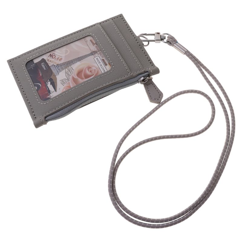 Women Business Card Holder Wallet Men PU Leather ID Cards Holders Case Neck Strap Lanyard Ladies Mini Slim Wallets Y3NE