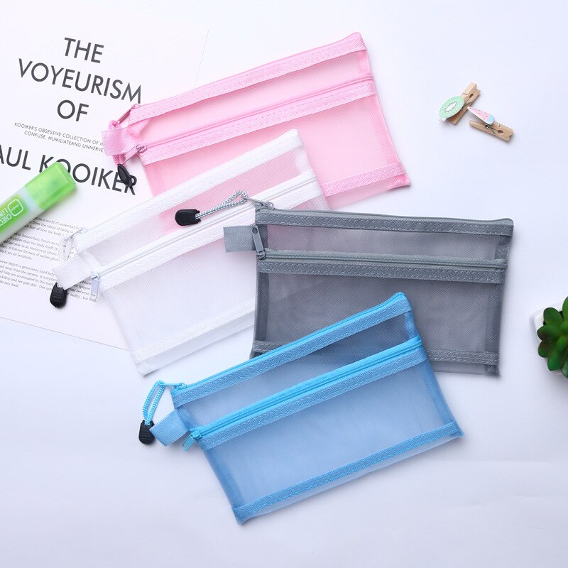 Transparent Mesh File Bag Portable Business Document Stationery Zipper Pocket Organizer Office Supplies Storage Tool Accessories