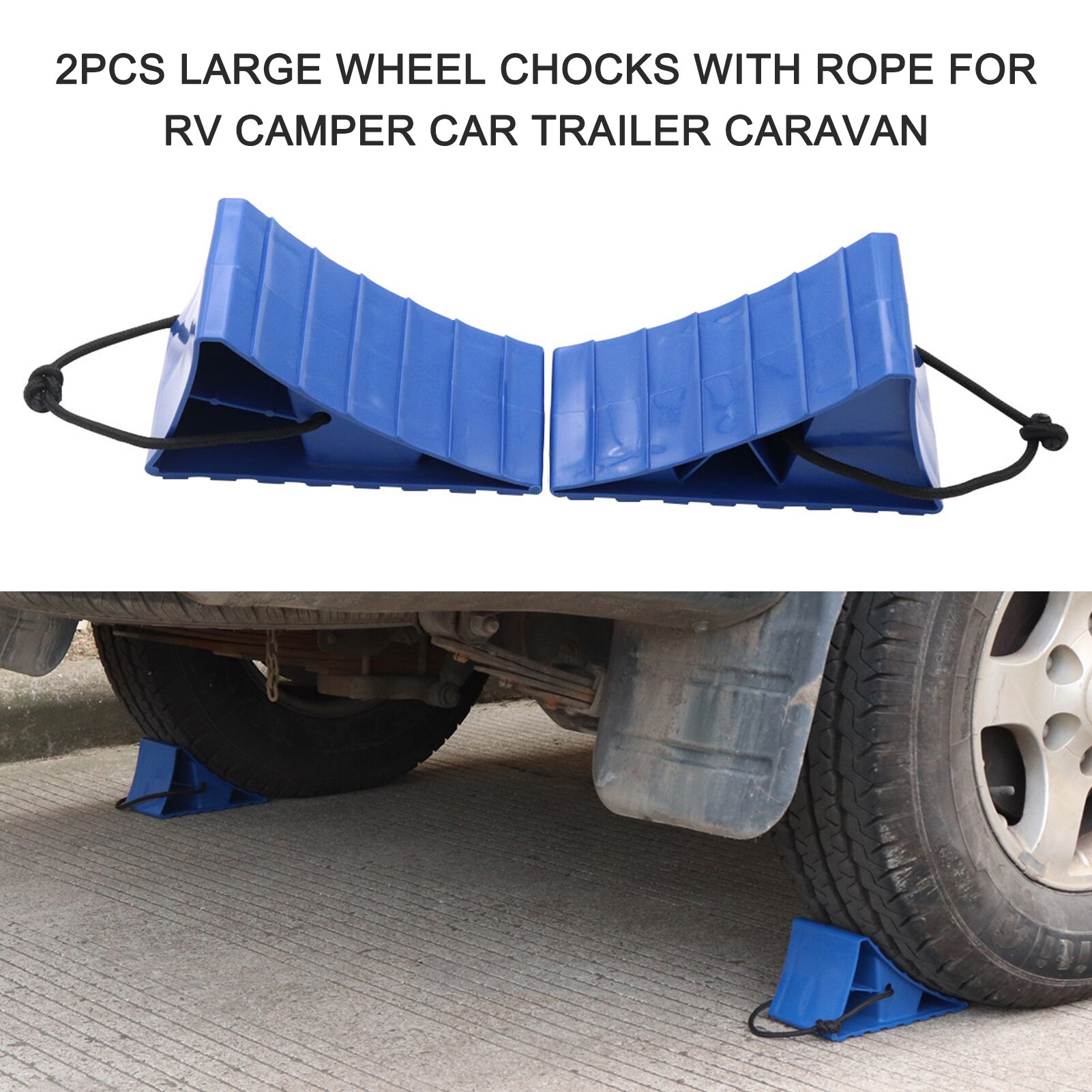 2PCS Large Wheel Chocks with Rope for RV Camper Car Tire Chocks Trailer Solid Heavy Duty Wheel Chocks