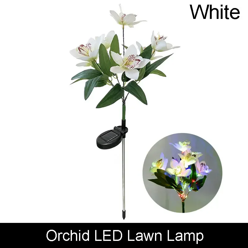 Estaca Solar de jardín de orquídeas y girasoles, luz LED decorativa impermeable para exteriores, para Patio, jardín, Patio, Pascua y Navidad, 1 ud.: Blanco