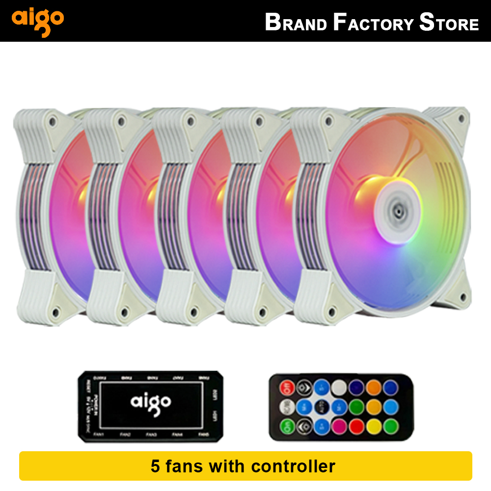 Aigo AR12 White 120mm PC Computer Case Fan Cooling Cooler 6PIN Adjustable RGB Led 12cm Mute Ventilador Adjust Speed 5V ARGB Fans: Silver