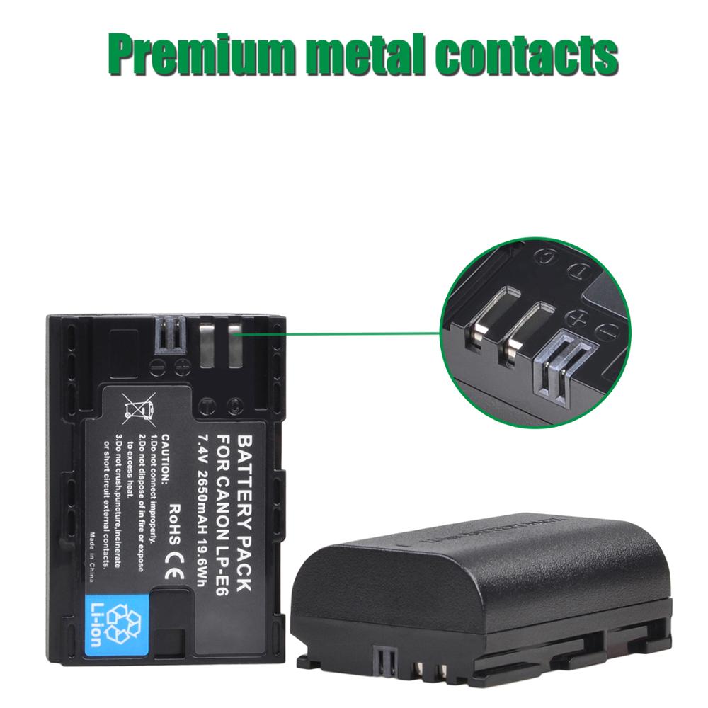 3pc 2650mAh LP-E6 LPE6 LP E6 LP-E6N Li-ion batterie + LCD double chargeur pour Canon EOS 5DS 5D Mark II III 6D 7D 60D 70D 80D