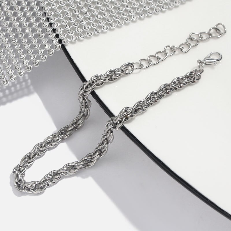 Flatfoosie Stainless Steel Anklet Bracelet For Women Silver Color Twist Chain Anklet Personality Jewelry