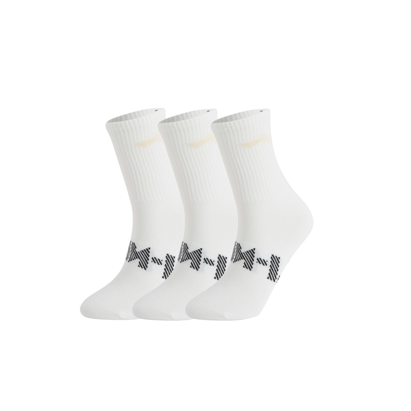 Li-Ning unisex-Sport-Stil, 3 Paar Socken, 22–28 cm, atmungsaktiv, bequemes Futter, für Herren und Damen, Buchstaben, modische Socken AWTV007: XL / Elfenbein