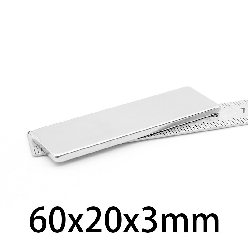 1-15 kpl 60 x 20 x 3mm neliön voimakas magneetti 60 mm x 20 mm x 3mm n35 vahvaa neodyymimagneettia 60*20*3mm kestomagneettilevyä 60*20*3