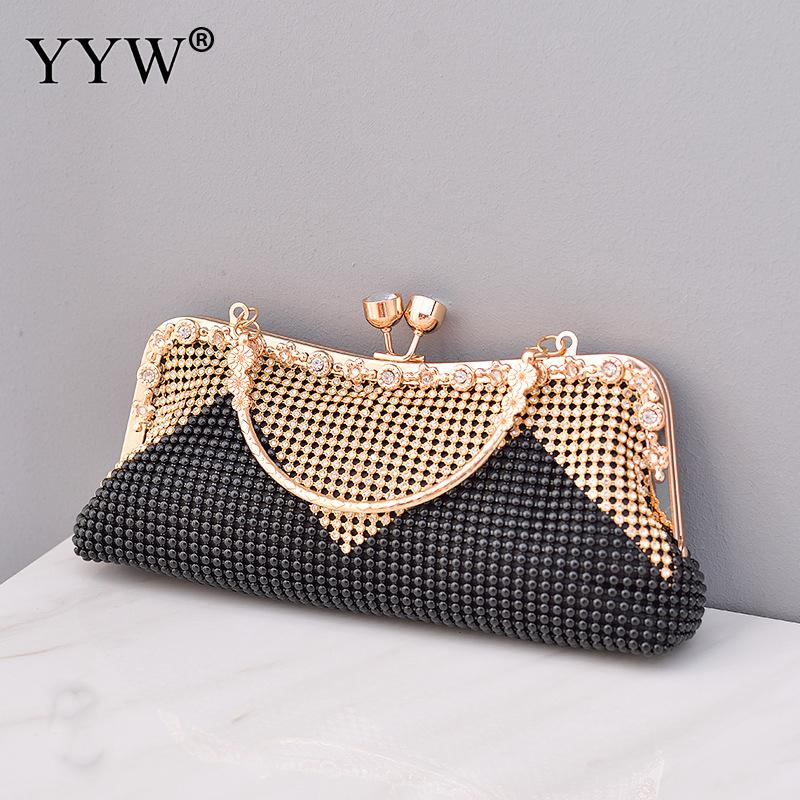 Bolso de mano de noche con diamantes para Mujer, cartera de mano plateada para boda, , banquete, color negro/dorado,: black 2