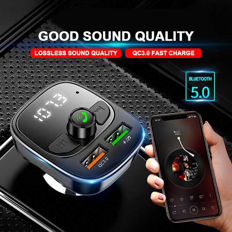 QC 3.0 Handsfree 5.0 Fm Transmitter Modulator Car Bluetooth Car Kit Fast Dual USB Charger Car MP3 Player TF Card Music Adapter