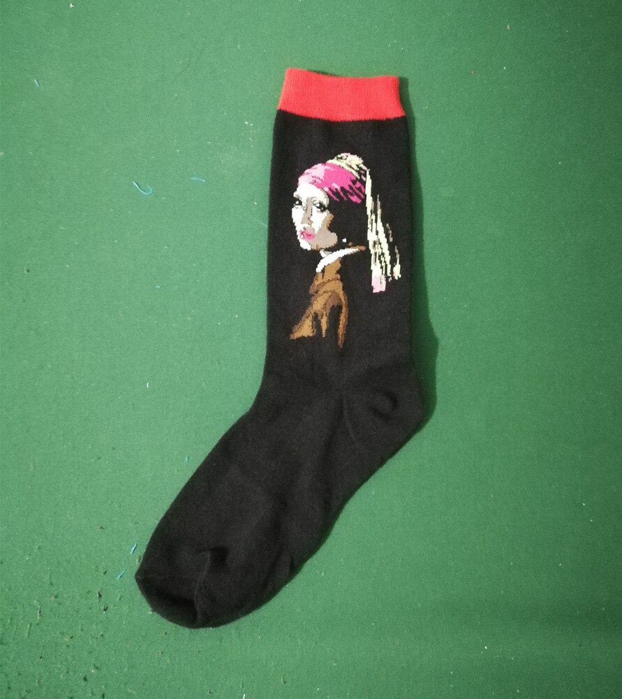 1pair Autumn winter Retro Art Sock Van Gogh Mural World Famous Oil Painting Series Men Women Socks Funny Socks: 19