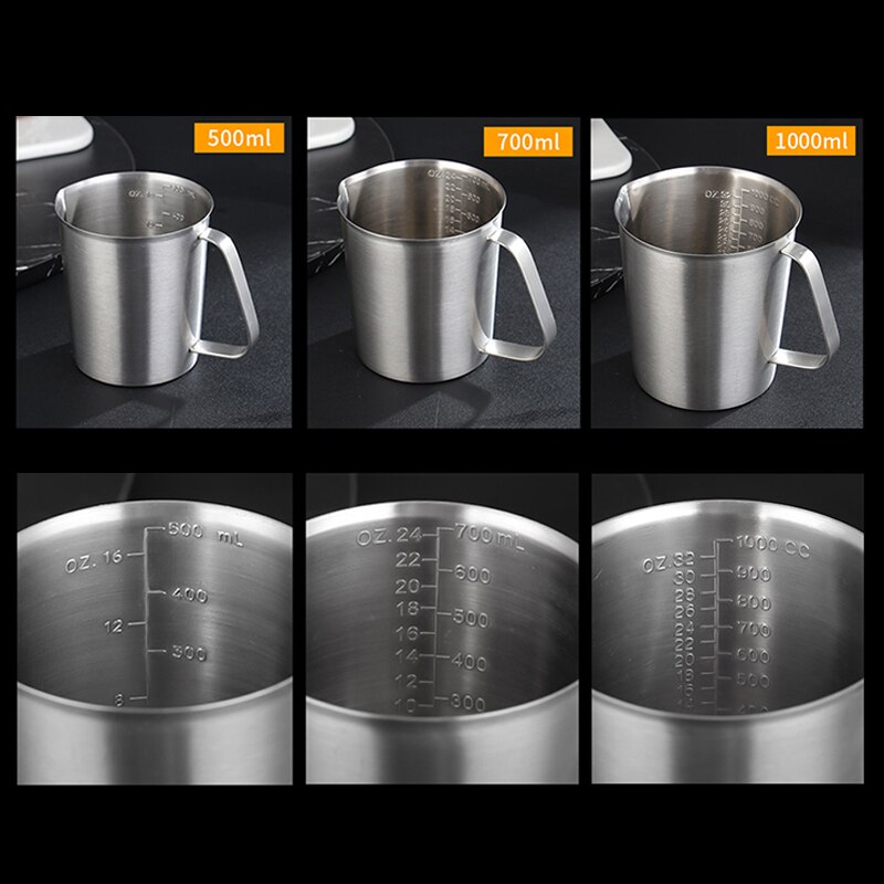 200/500/1000ml Edelstahl Messbecher Becher Mischen Harz Werkzeuge Präzision Absolvierte Küche Krug Gießen Auslauf backen Kochen