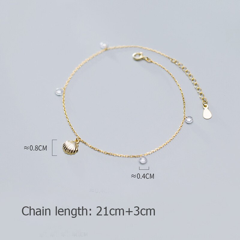 925 Sterling Silver Shell Zircon Ankle Bracelets Cute Anklets Foot Chains for Women Fine Jewelry