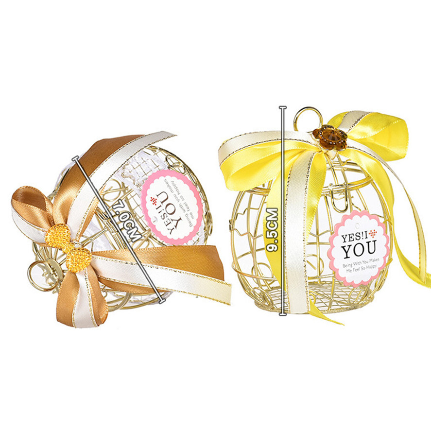 Wedding Decor Candy Box 1PC Gold Hollow Bird Cage Wedding Party Box Container Candy Chocolate Boxes Boxes 0516#30