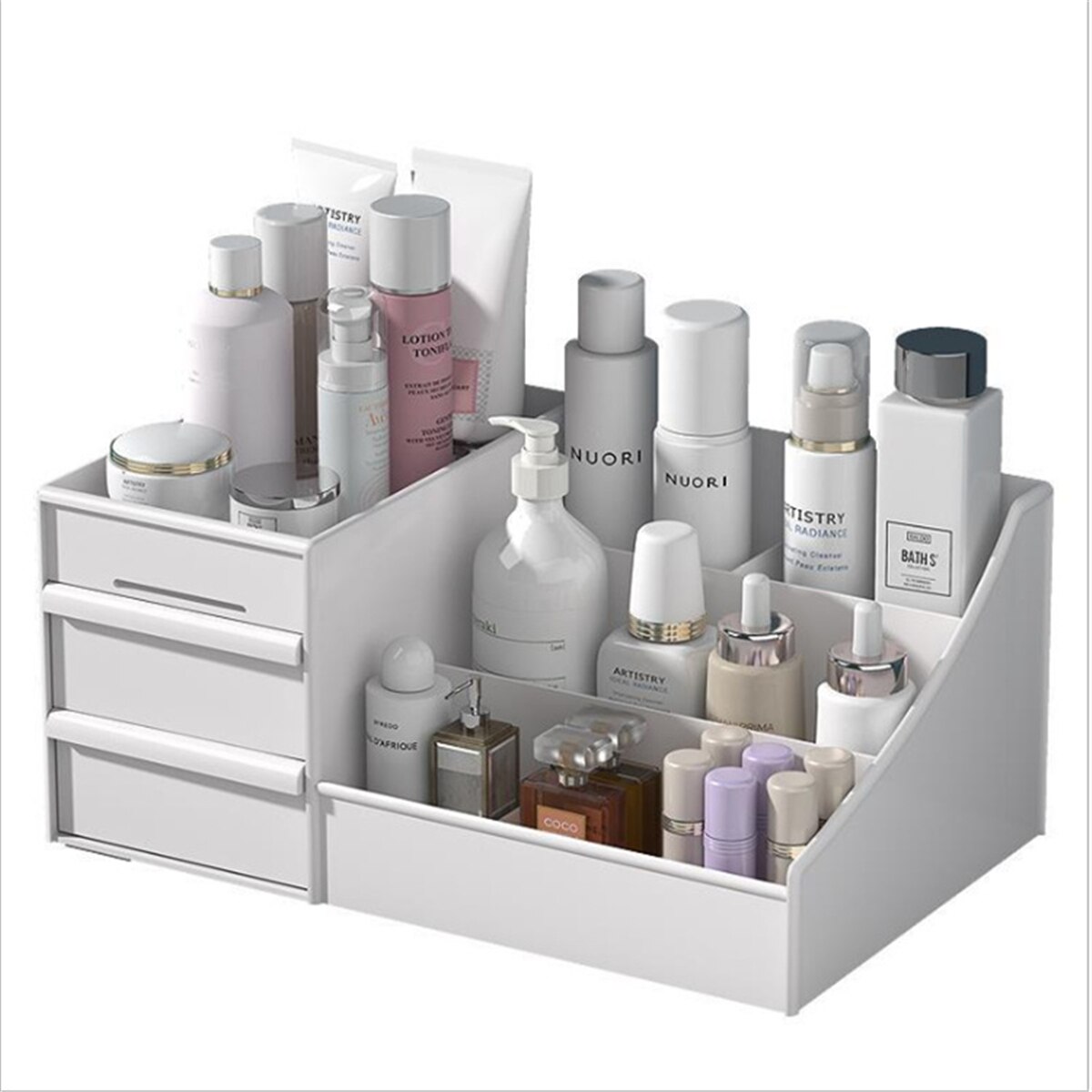Makeup Organizer Dressing Table Makeup Box Organizer For Cosmetics Storage Makeup Jewelry Storage Box Desktop Table Organiser: White