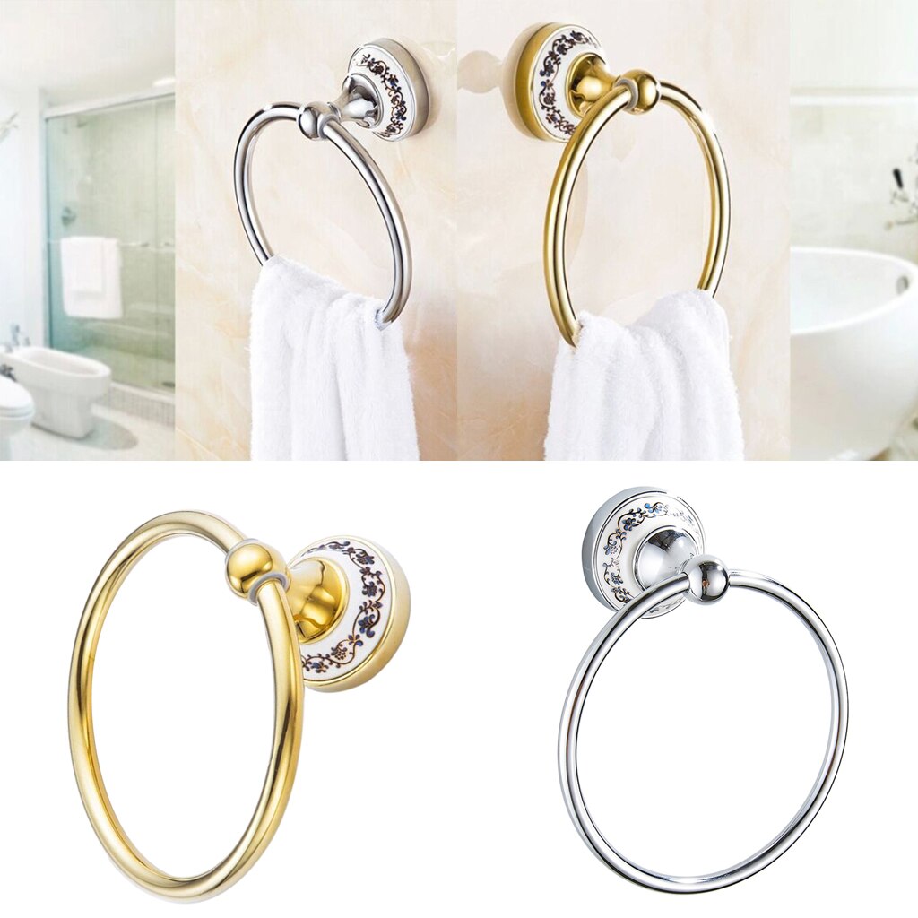 Soporte de toalla de mano para baño, colgador de anillo de toalla colgante, accesorios de baño para Hotel de estilo redondo, montaje en pared de acero inoxidable