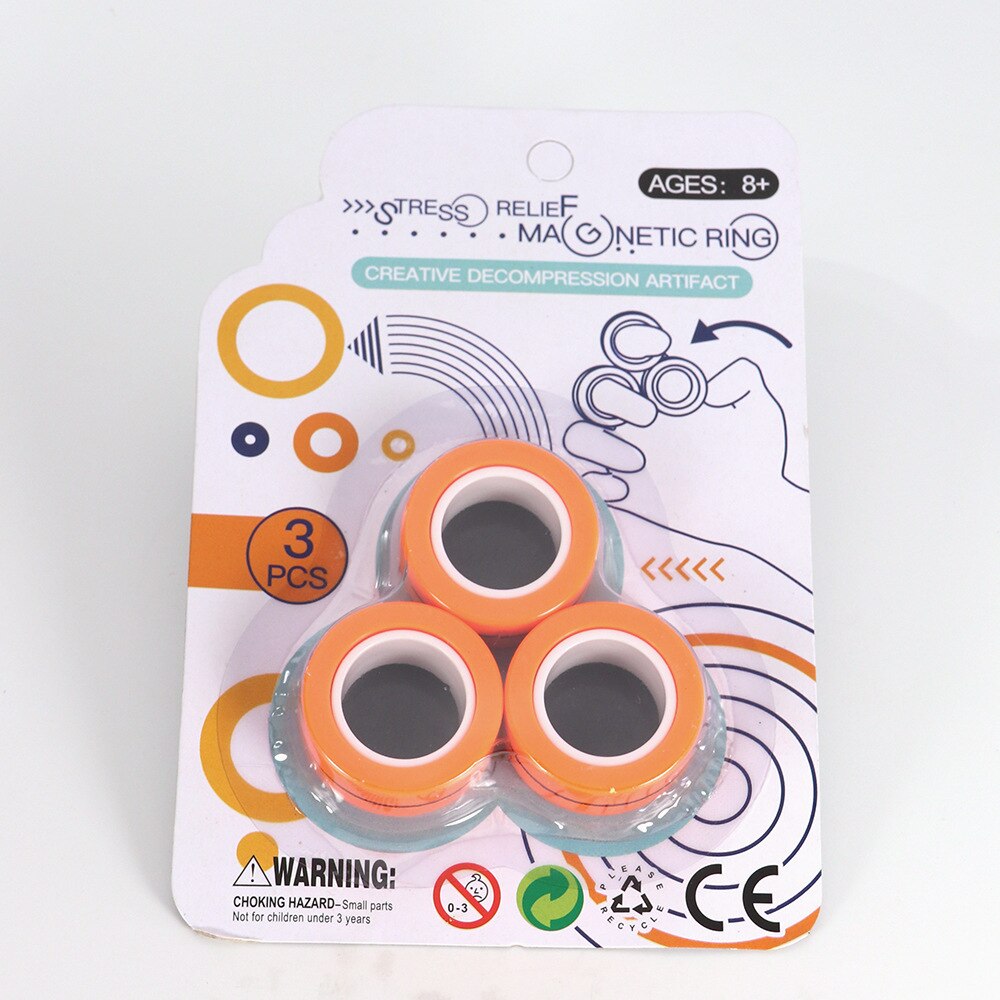 Magnetic Rings Fidget Toys, Fidget Spinner Stress Relief Rings Props, Colorful fingers magnetic rings: blister card orange