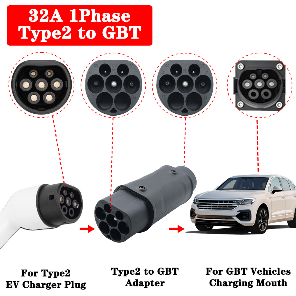 EV Charger Adapter Convertor Type 2 to Type 1 EV SAE J1772 to GBT EV Charger Connector for Type 2 to GBT Electric Car: black