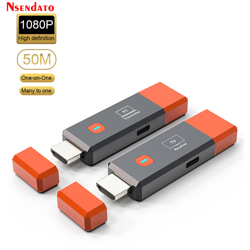 Transmissor e receptor de vídeo sem fio hdmi extensor 50m 1080p hdmi vídeo tv vara dongle adaptador sem fio para câmera portátil pc: Branco / Plugue EUA