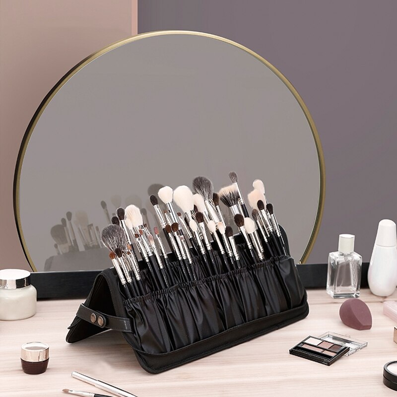 Rownyeon mærke makeup børste taske opbevaringspose dæk børste makeup værktøj folde stor kapacitet lodret lynlås makeup taske