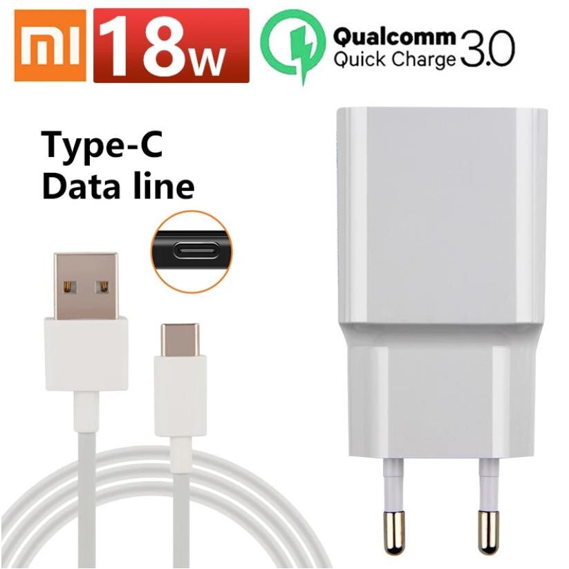 xiaomi fast charger 18W USB QC3.0 charger Type C Micro USB cable For xiaomi Redmi note 7 8 se 9s MI 6 mi 3 4 5 redmi: white / Add type C cable