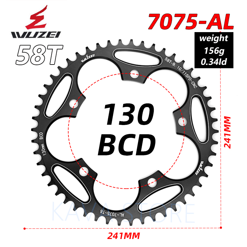 WUZEI Road Bike Chainwheel Folding 110/130 BCD Round Narrow Wide Sprockets 50/52/54/56/58/60T AL7075 Bicycle Chainring: 130 BCD 58T black