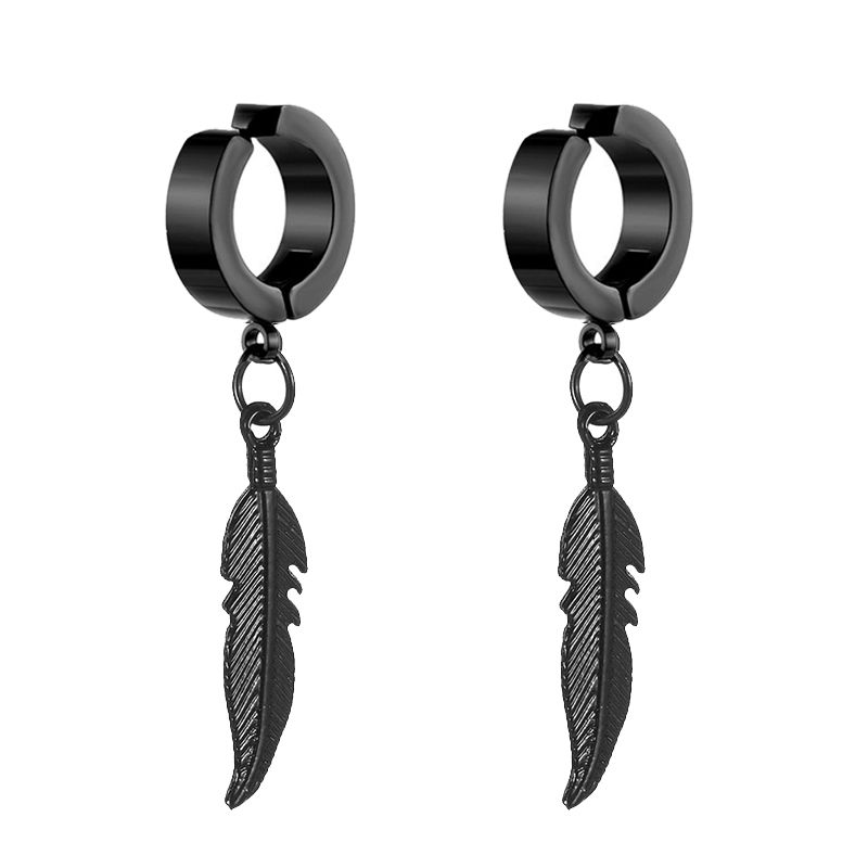 Pendientes con colgante de pluma Simple para hombre y mujer, aretes de acero inoxidable, accesorios de joyería para oreja con personalidad, 2 uds.: PLATEADO