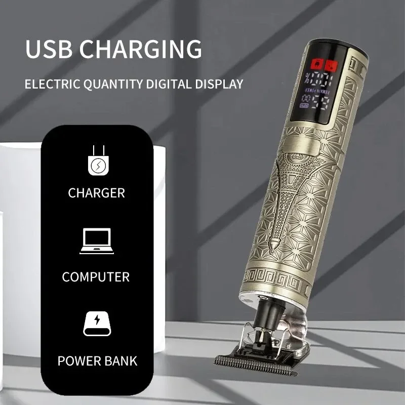 Coiffeur électrique avec affichage numérique LCD, chargement USB, batterie intégrée de grande capacité, longue durée de vie, sculpture, rasoir Bergame, populaire