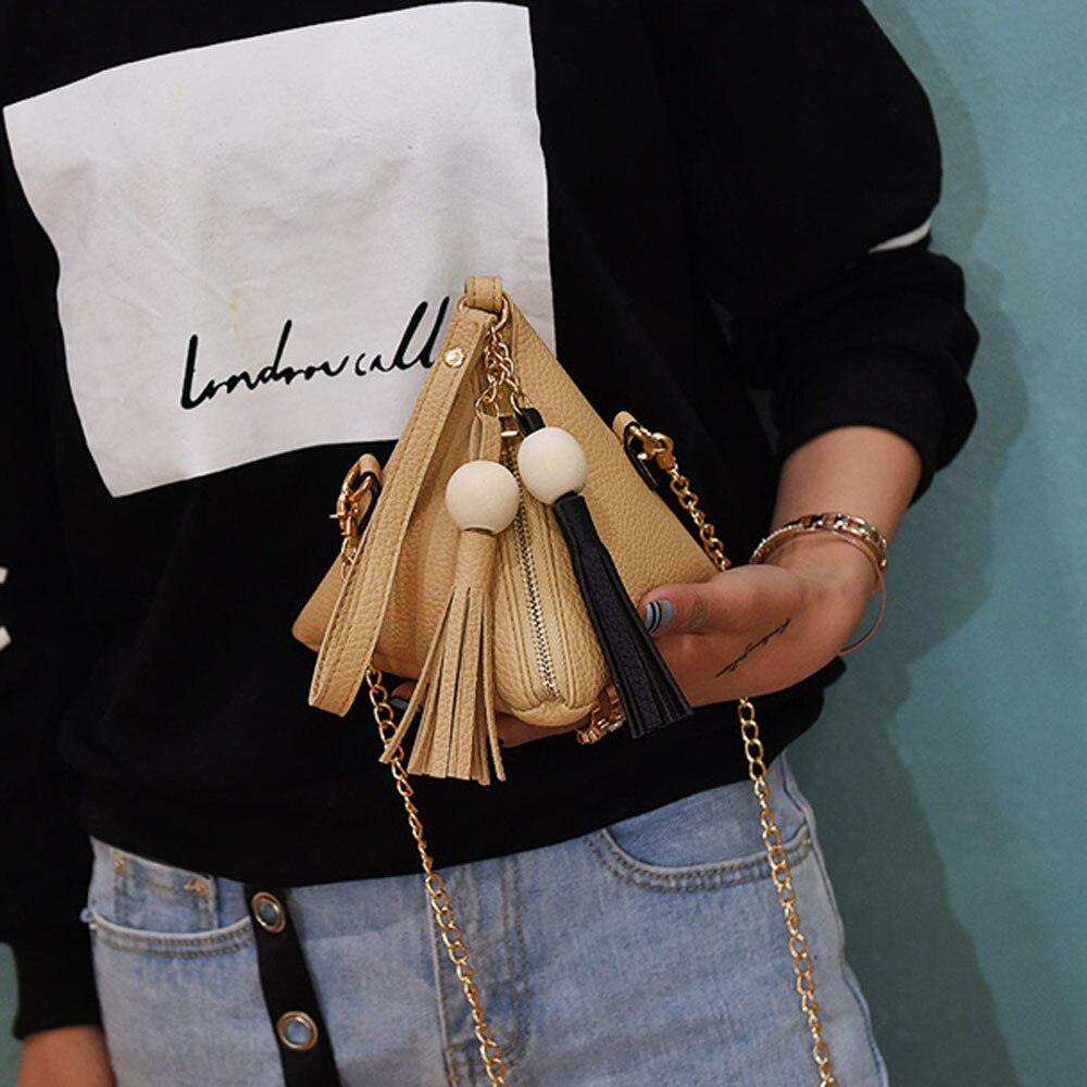 Mini triangular de mujer Clutch Dumplings bolso bandolera Correa pequeña mujer borla bolso señora embragues paquete de teléfono Casual