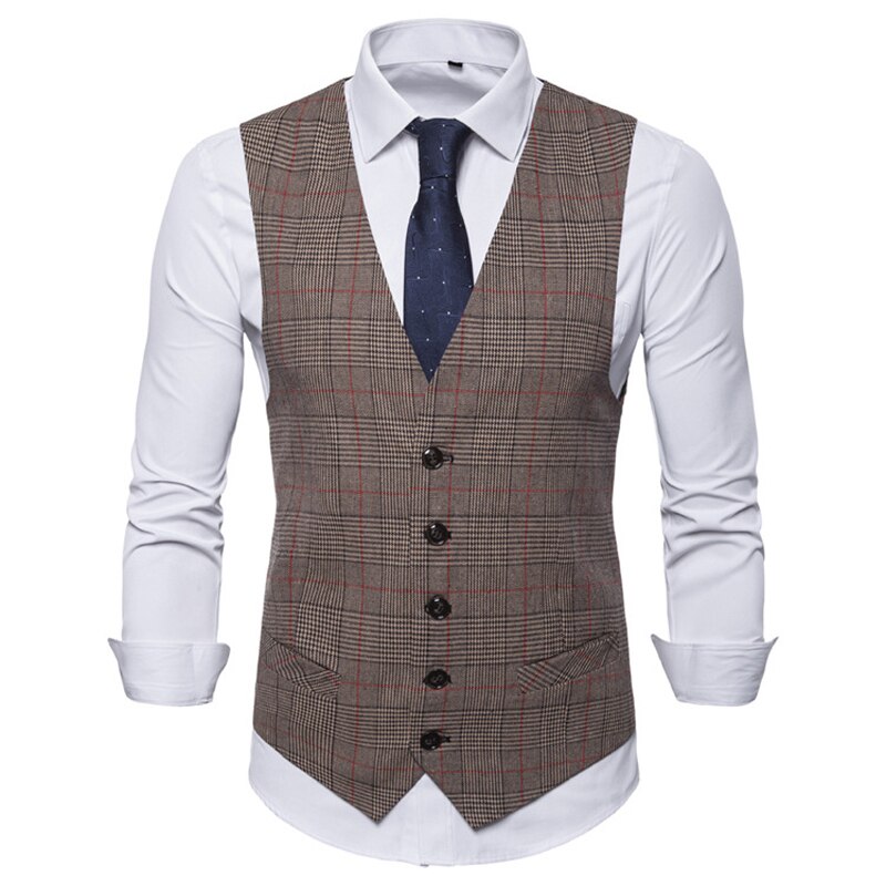 VISADA JAUNA Mens Stripe Plaid Formal Blazer Vests Casual Single Breasted V-neck S-3XL Male England Style Casual Vests